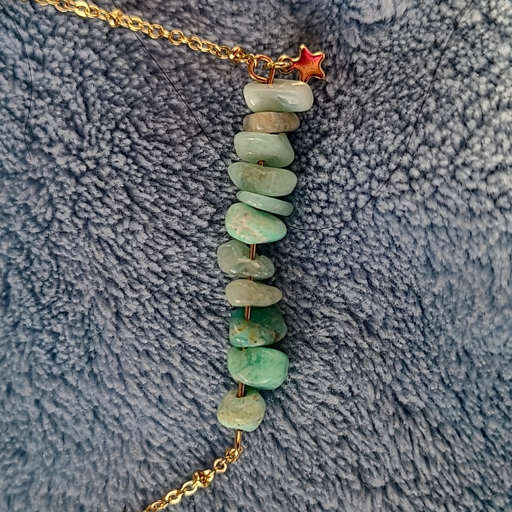Amazonite stones necklace, blue and gold color, with a cute little star - Picture 7 of 8